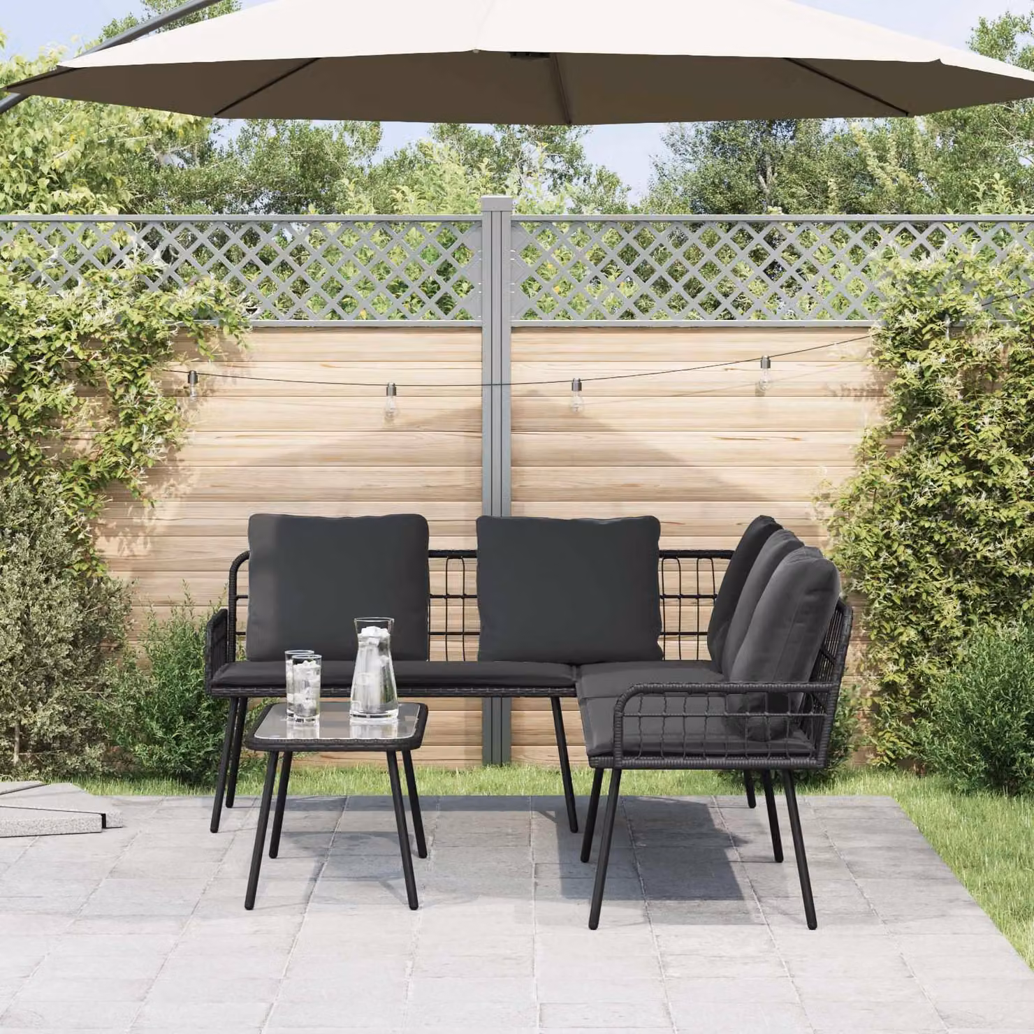 Maison Exclusive - Set Divano da Giardino con cuscino 2 pcs Nero polyrattan