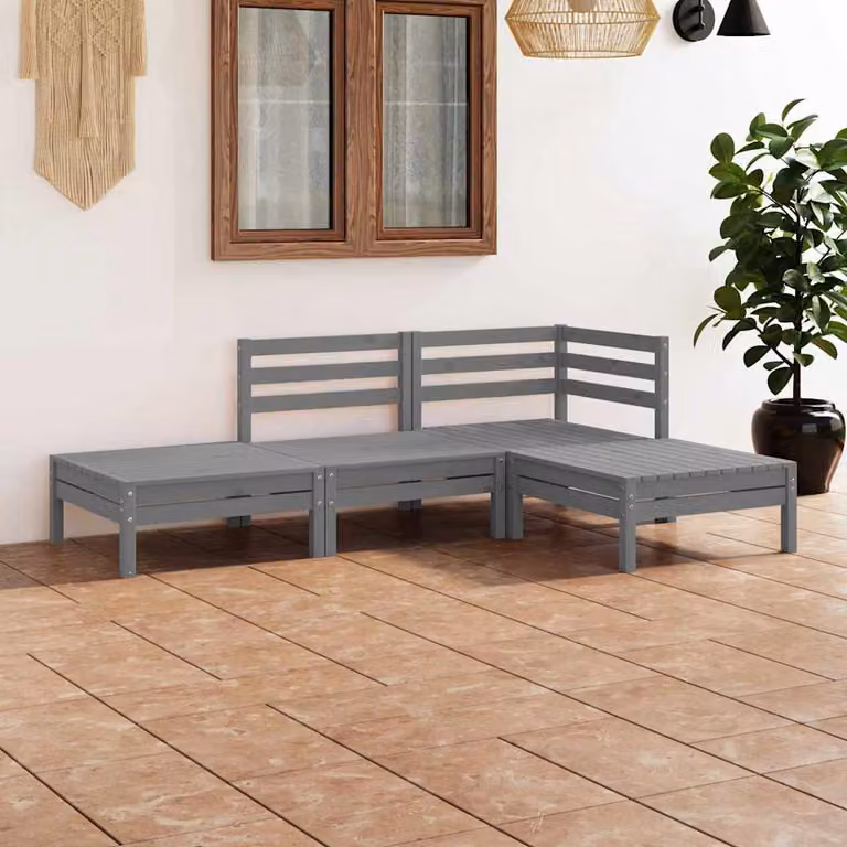 Set di divani da giardino vidaXL a forma di L in legno di pino con sedute grigie per 4 persone