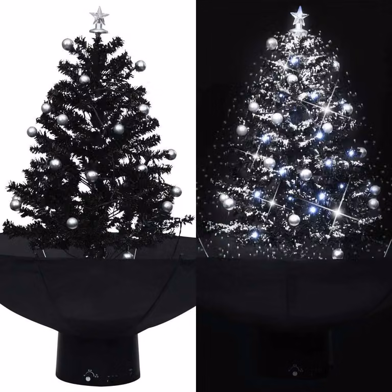 The Living Store Albero di Natale innevato con base ad ombrello nero 75 cm PVC