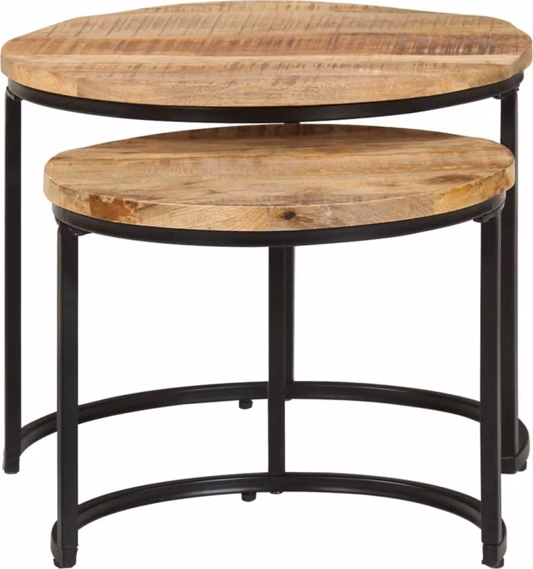 Tavolini Impilabili 2 pz in Legno di Mango Grezzo