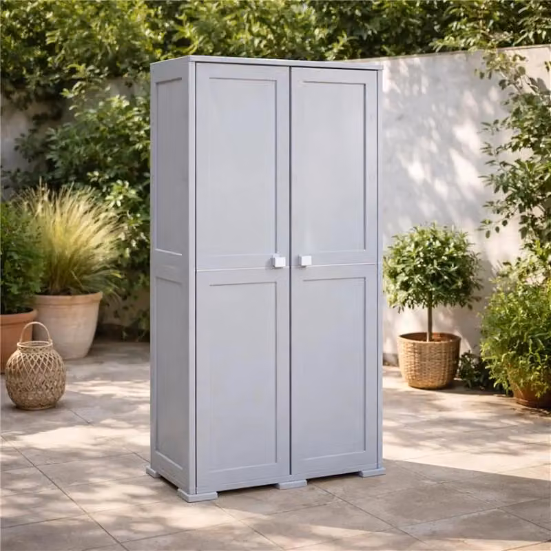 Armadio Tontarelli a 2 Ante Grigio con Ripiani e Vano Portascope, Mobile Organizzatore per Lavanderia e Ripostiglio L: 79 cm, P: 43 cm, H: 164 cm – 2