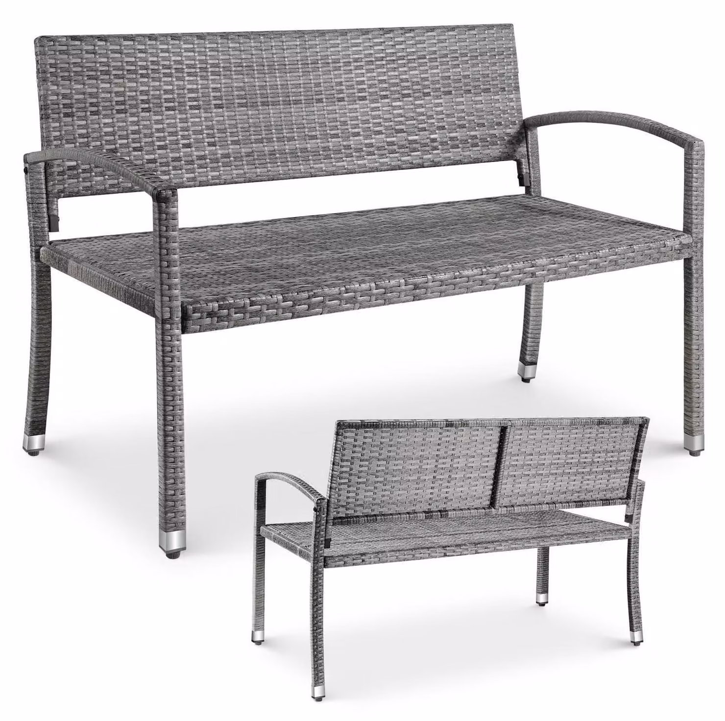 Panca da giardino in rattan sintetico, resistente alle intemperie, ideale per balcone, colore grigio, dimensioni 122x60x85 cm