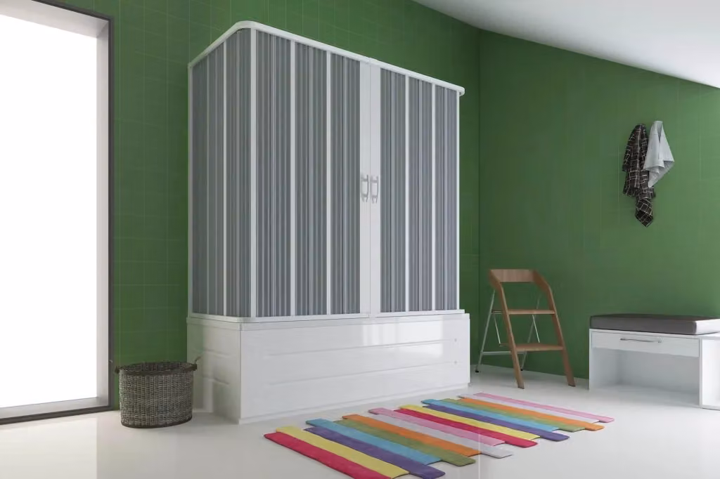 Sopravasca Dorini a 3 lati con 2 ante a soffietto in PVC e apertura centrale, Bianco, L/P/H: 170 x 70 x 70 cm, Altezza: 150 cm – 2