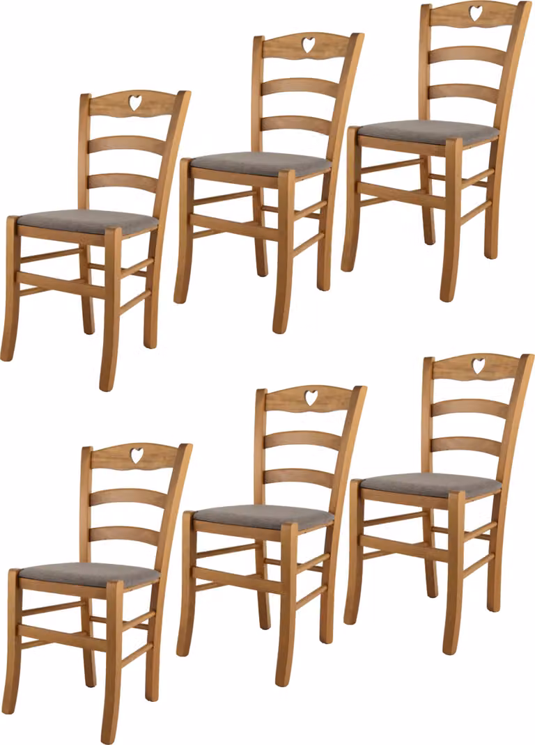 t m c s Tommychairs - Set di 6 sedie CUORE per cucina e sala da pranzo, Struttura robusta in legno di faggio laccato nel colore rovere e sedile imbottito rivestito in tessuto nel colore marrone fulvo