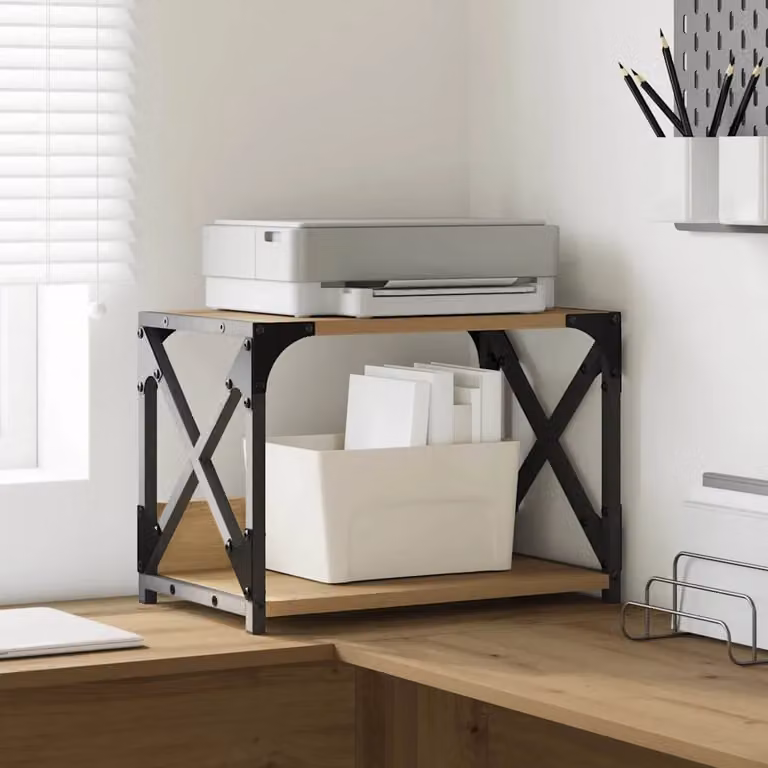 vidaXL Supporto per Stampante in Legno Rovere Marrone L: 44 cm, P: 26 cm, H: 31.5 cm