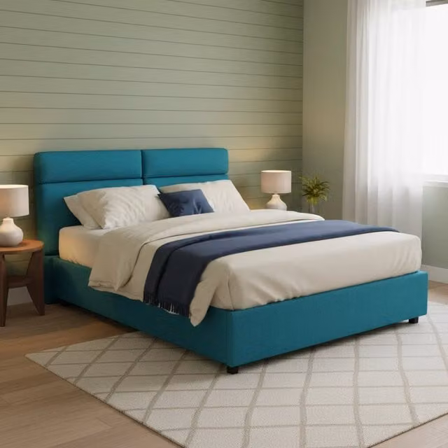 Letto Matrimoniale Annus DMORA con Materasso Incluso e Contenitore Alzabile, Azzurro, L: 160 cm, P: 200 cm, H: 30 cm