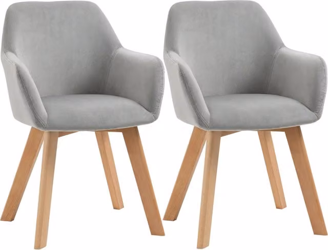 Set di 2 sedie da pranzo Minimal in velluto grigio con gambe in legno naturale L/P/H: 54 x 57 x 80 cm