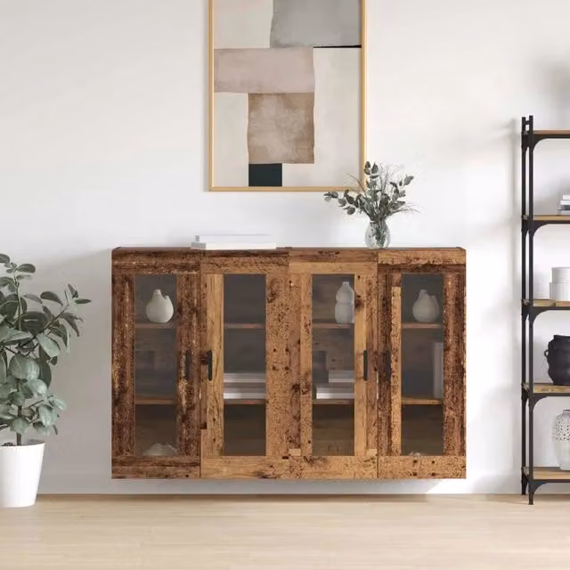 Set di 2 armadi da muro vidaXL in legno marrone con ante in vetro e ripiani interni, L/P/H: 69,5 x 34 x 90 cm