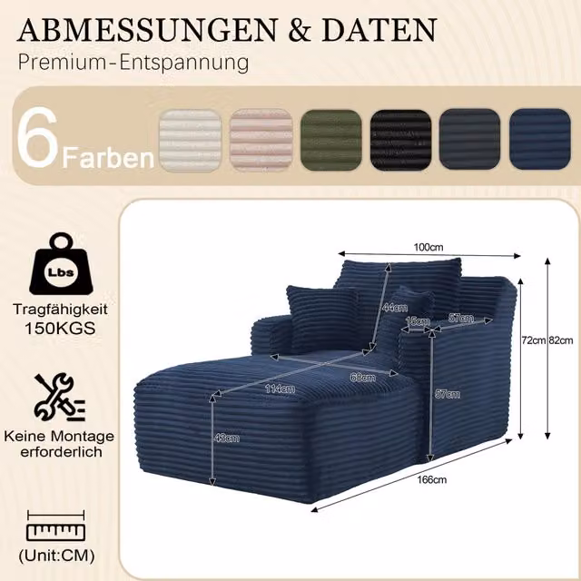 Divano Letto Chaise Longue in Tessuto ¨C MINIMAL ¨C Grigio, Reclinabile, Senza Montaggio