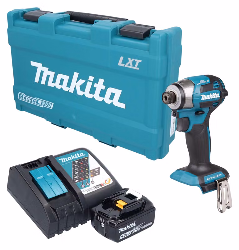 Avvitatore a impatto a batteria Makita DTD 173 RT1K 18 V 180 Nm 1/4" brushless + 1 batteria da 5,0 Ah + caricabatterie + valigetta