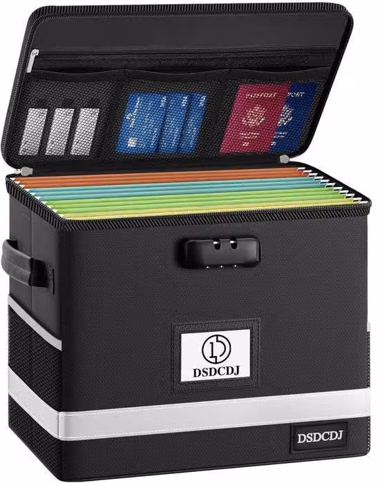 DSDCDJ cassetta portadocumenti ignifuga, cassetta portadocumenti ignifuga con serratura, organizzatore di documenti con maniglia, cassetta portatile per cartelle sospese, cassetta per archivio per casa/ufficio (31,2 x 19,6 x 26,7 cm)