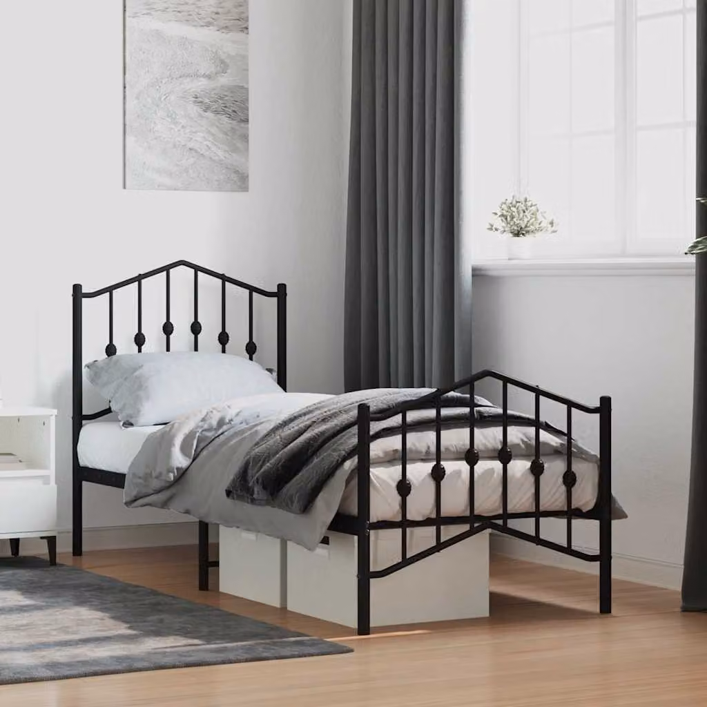 vidaXL Giroletto in metallo nero con testiera e pediera L: 196 cm, P: 80 cm, H: 140 cm
