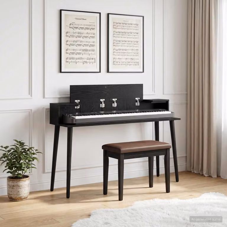 Scrivania da studio moderna vidaXL in MDF laminato rovere nero L: 152 cm, P: 36 cm, H: 19,5 cm