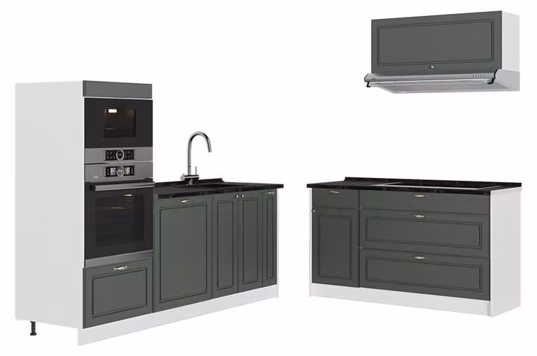 Cucina Vicco Fame-Line Verde-oro rustico/Bianco 340 cm senza piano di lavoro, Model 63932
