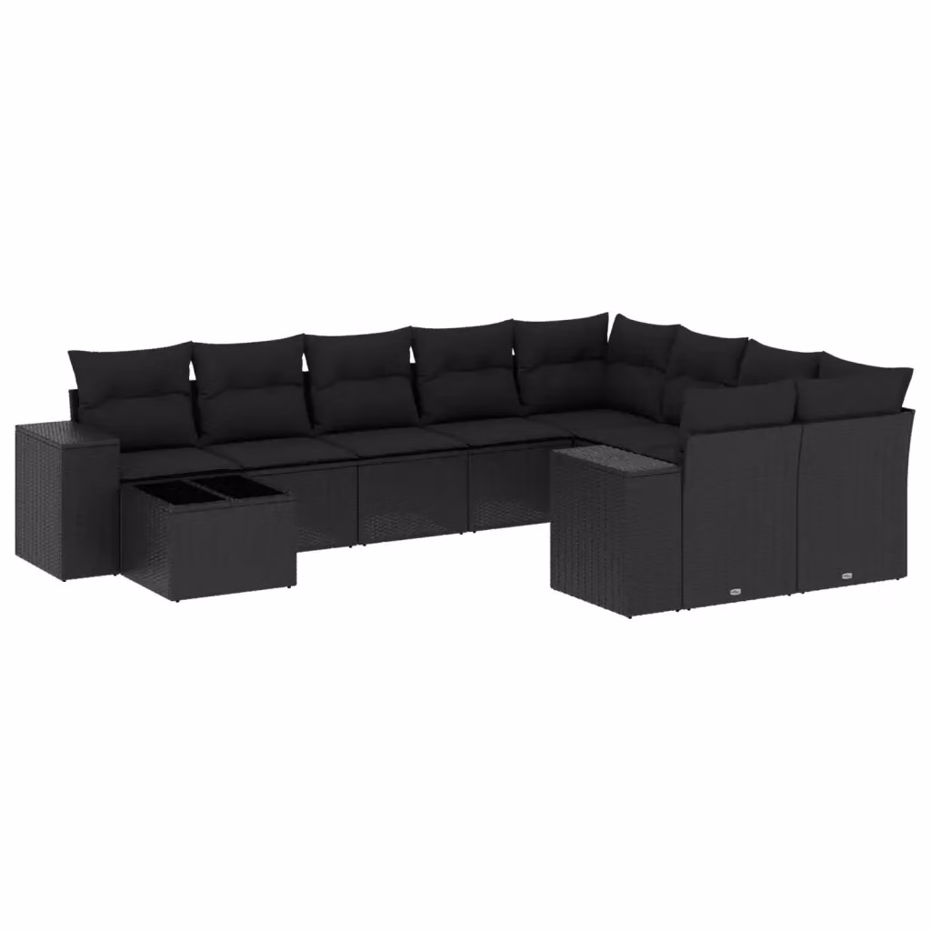 Set di divani da giardino vidaXL in polyrattan nero con cuscini e tavolino da esterno a forma di L – 2