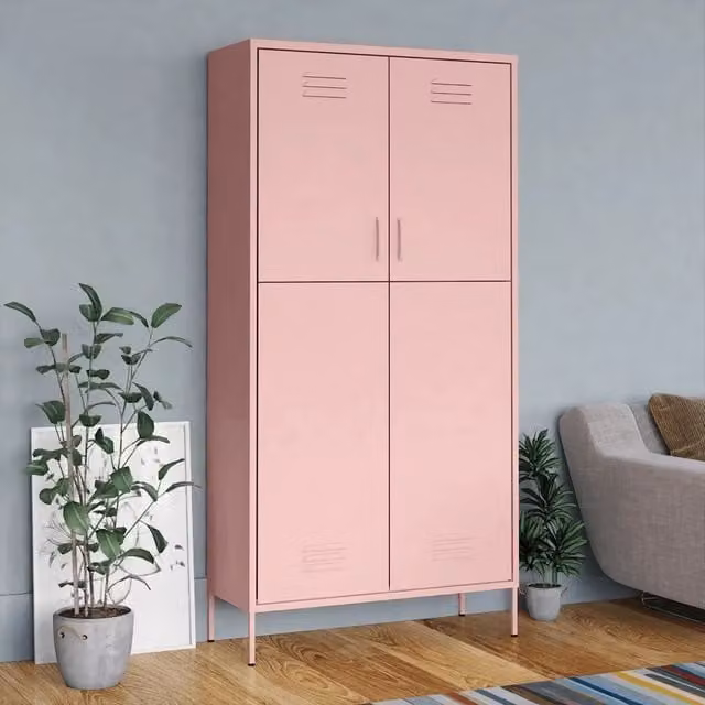 Armadio moderno vidaXL in metallo rosa con ante a battente, ripiani interni e appendiabiti, L: 90 cm, P: 50 cm, H: 180 cm – 1