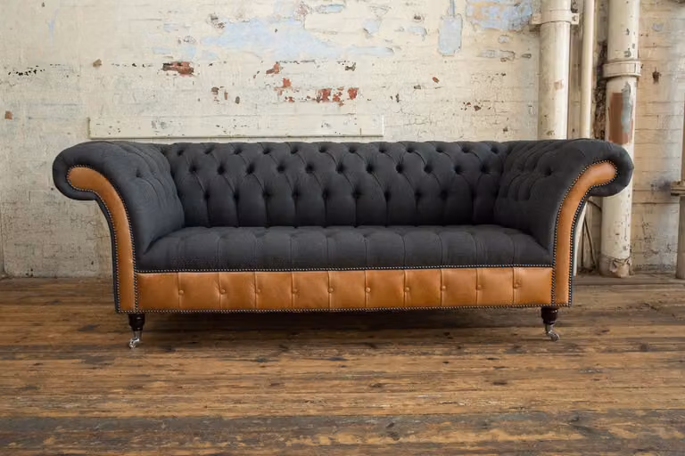 Chesterfield Sofa Couch Polster Design 3Sitzer Garnitur Sofas Dreisitzer Schwarz