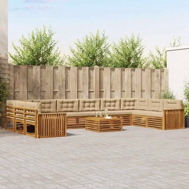 Set di divani da giardino vidaXL in legno di acacia massello con tavolo da caffè, 11 pezzi, beige e marrone