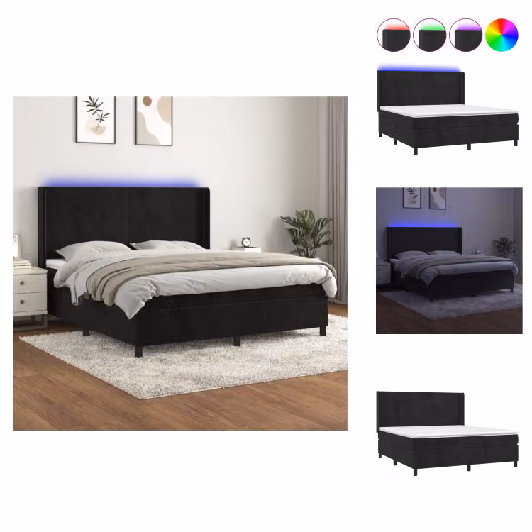 vidaXL Letto a molle con materasso e LED nero 160x200 cm in velluto - Letti e strutture letto