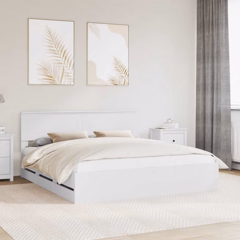 Struttura letto moderna vidaXL in legno ingegnerizzato bianco con cassetti 180 x 200 cm