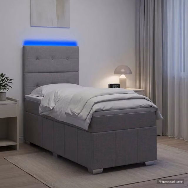 Letto Box Spring vidaXL con Materasso a Molle Insacchettate e Illuminazione LED, Grigio e Bianco, L/P: 100 x 200 cm