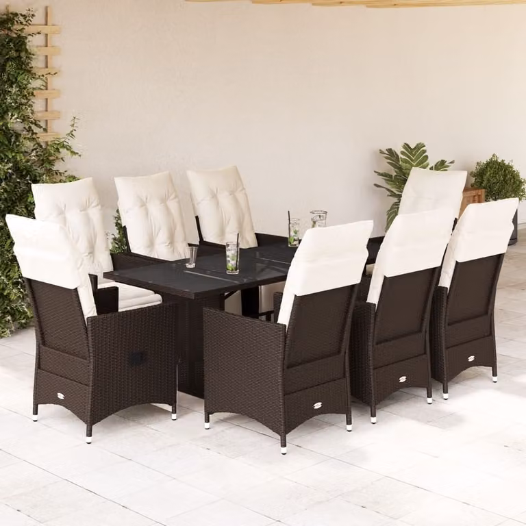Maison Exclusive - Set Bistrò da Giardino 9 pz con Cuscini in Polyrattan Marrone