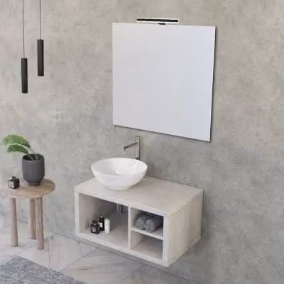 Mobile bagno sospeso Master grigio opaco con lavabo, specchio con illuminazione LED e vani a giorno L: 80 cm, P: 40 cm, H: 50 cm – 1
