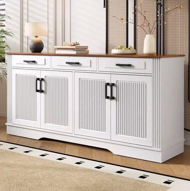 Sideboard bianco in MDF 160x40x75 cm con 3 cassetti e 4 ante