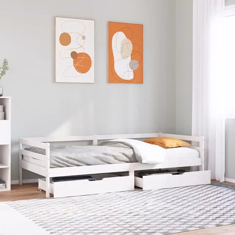 vidaXL Dormeuse con Cassetti in Legno Massello di Pino Bianco L 200 x P 90 x H 56,5 cm