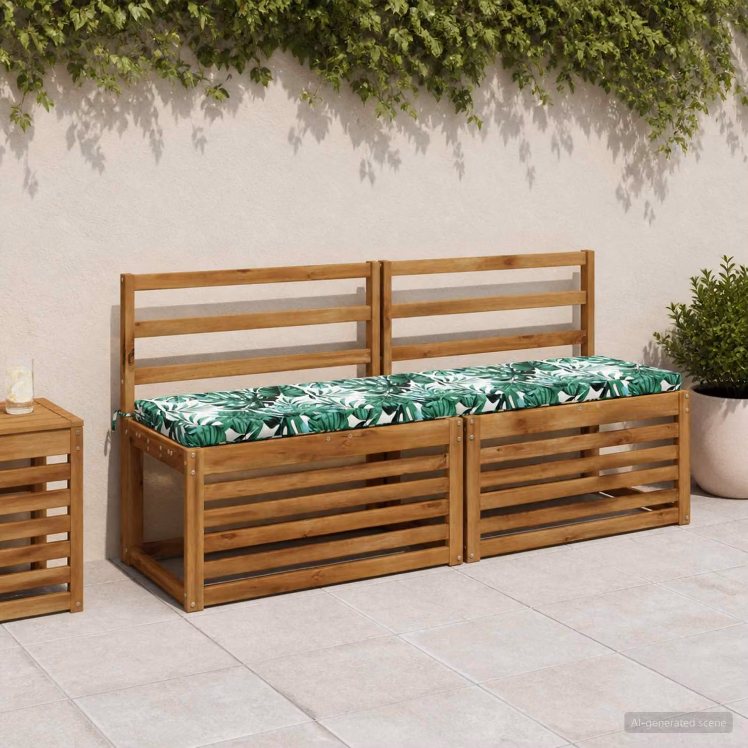 Cuscino per panchina vidaXL SOEST verde con motivo a foglie, in poliestere e schiuma, con rivestimento rimovibile e resistente ai raggi UV