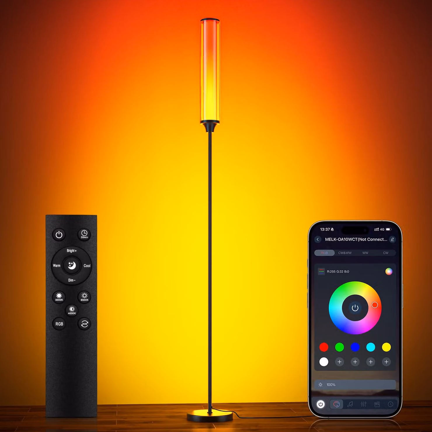 Lampada da terra LED RGBICW con controllo tramite app e telecomando, colore nero