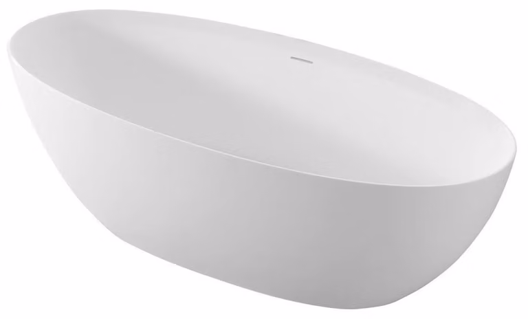 Vasca da bagno autoportante NOYA 170x76cm, pietra fusa bianca opaca