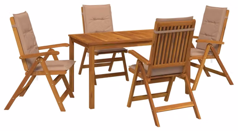 Set da pranzo da giardino composto da 5 pezzi, in legno massello di acacia naturale