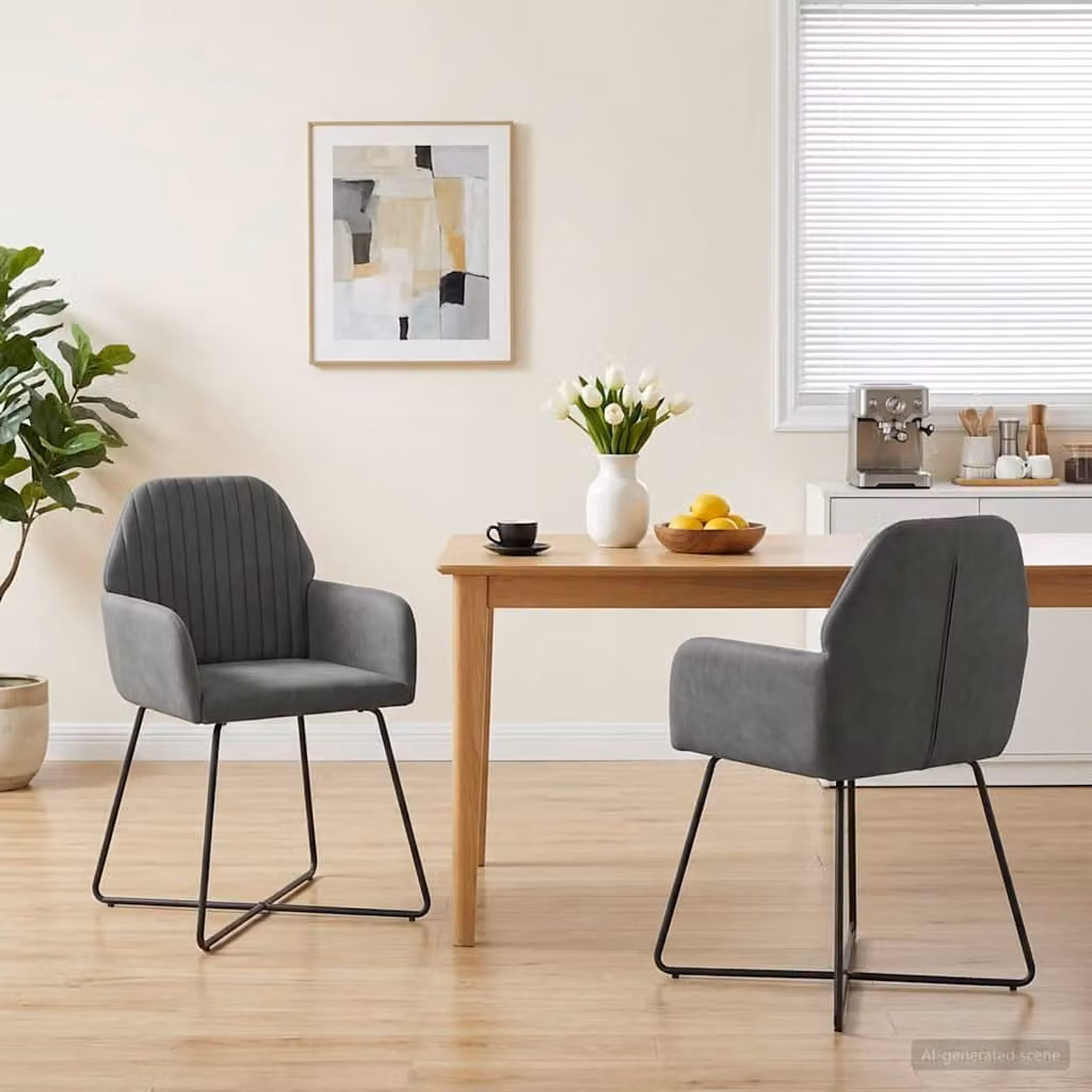 Set di 2 sedie da pranzo vidaXL in velluto grigio scuro con struttura in metallo, L: 55 cm, P: 50 cm, H: 84 cm