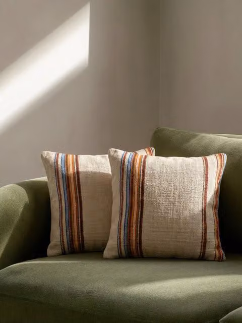 Set di 2 cuscini quadrati Mert a righe stile boho Kenay Home, multicolore (marrone, arancione, blu, beige), 45 x 45 cm