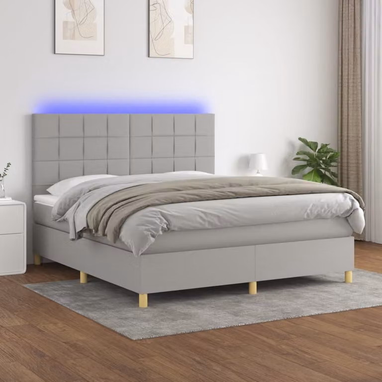 vidaXL Letto a molle con materasso e LED in tessuto grigio chiaro 160x200 cm - Letto a molle - Boxspringbetten - Bett - Schlafzimmermöbel