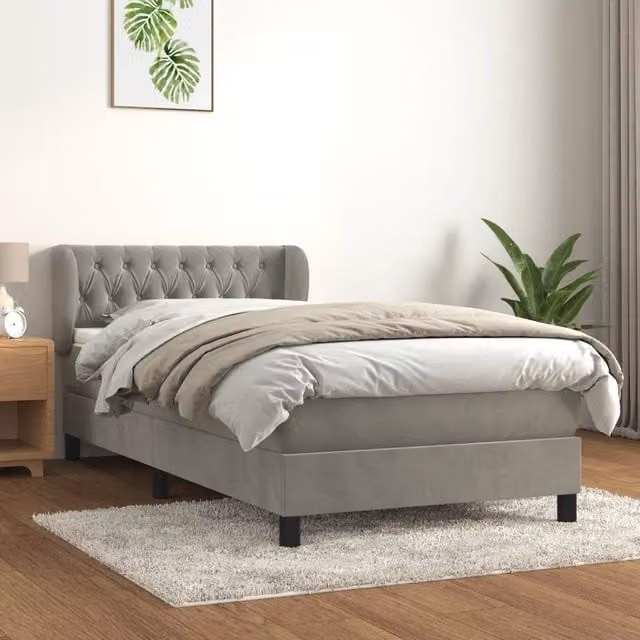 Giroletto a Molle con Materasso-Struttura Letto Grigio Chiaro 90x200 cm Velluto 689952