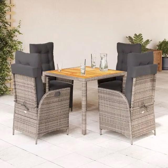 Set da Pranzo da Giardino 5 pz con Cuscini in Polyrattan Grigio 3213345