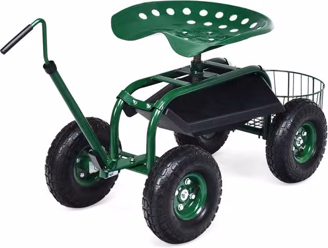 Carrello da giardino con sedile regolabile e manico estensibile Verde L/P/H: 96,5 x 47,5 x 55 cm – 1