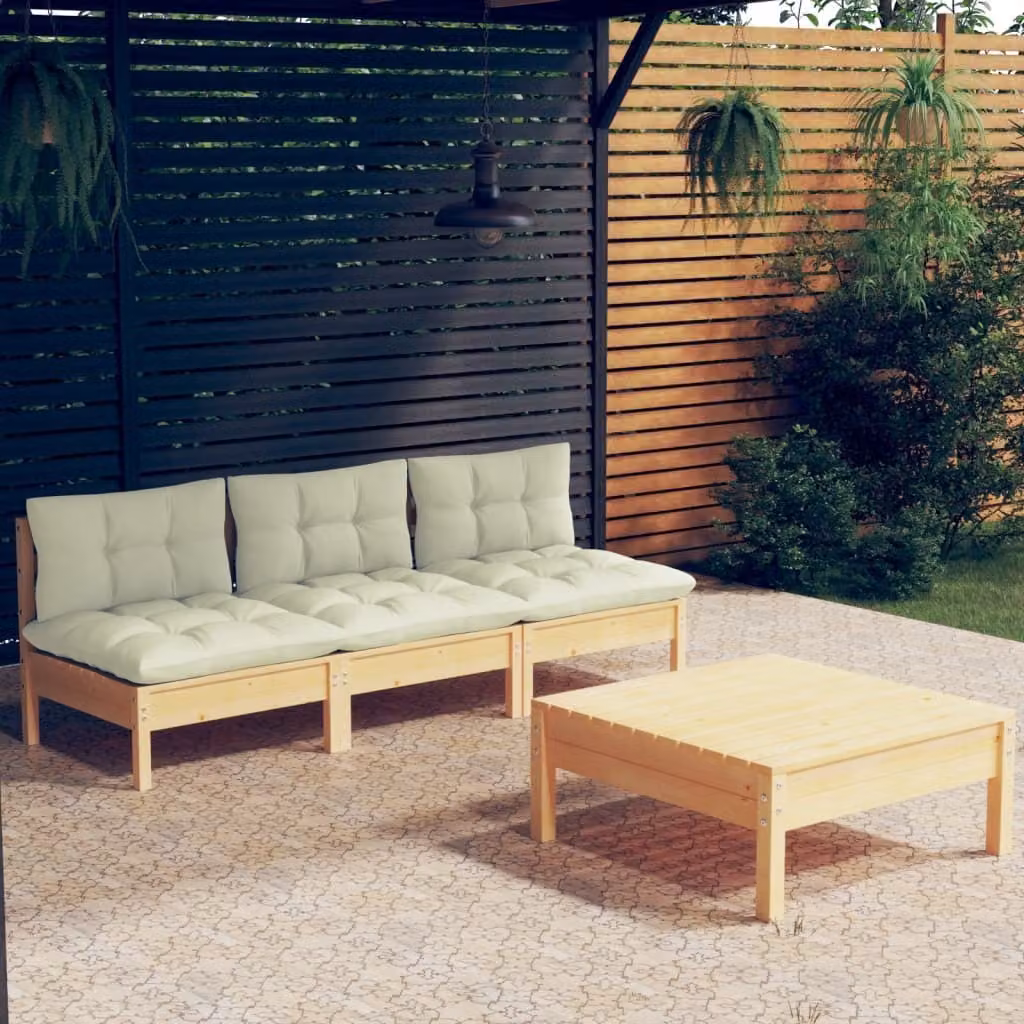 Maison Exclusive - Set Salotto da Giardino 4 pz con Cuscini Crema in Legno di Pino