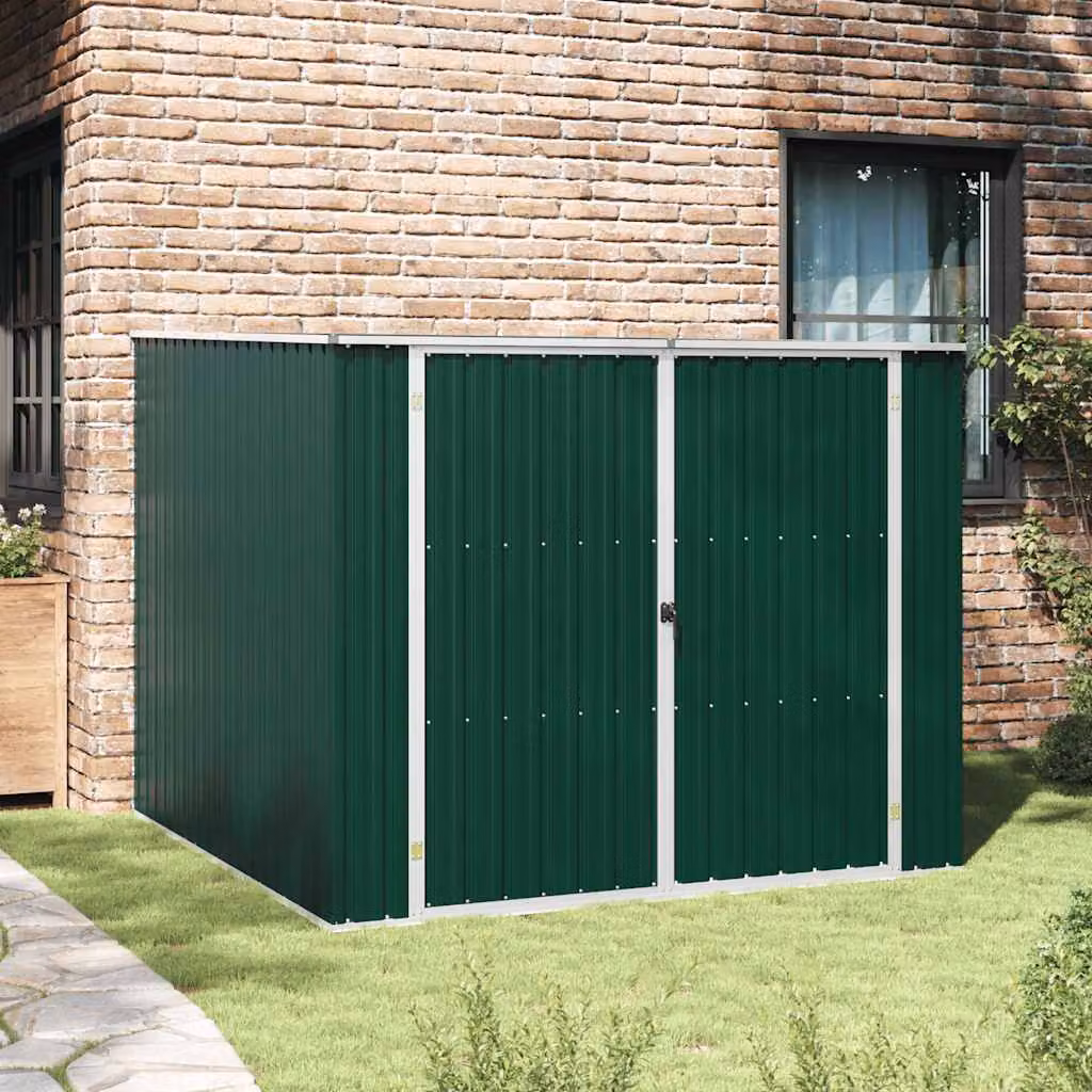 vidaXL Capanno da Giardino a Punta Verde in Acciaio Zincato con Doppia Porta L/P/H: 195 x 198 x 159 cm – 1