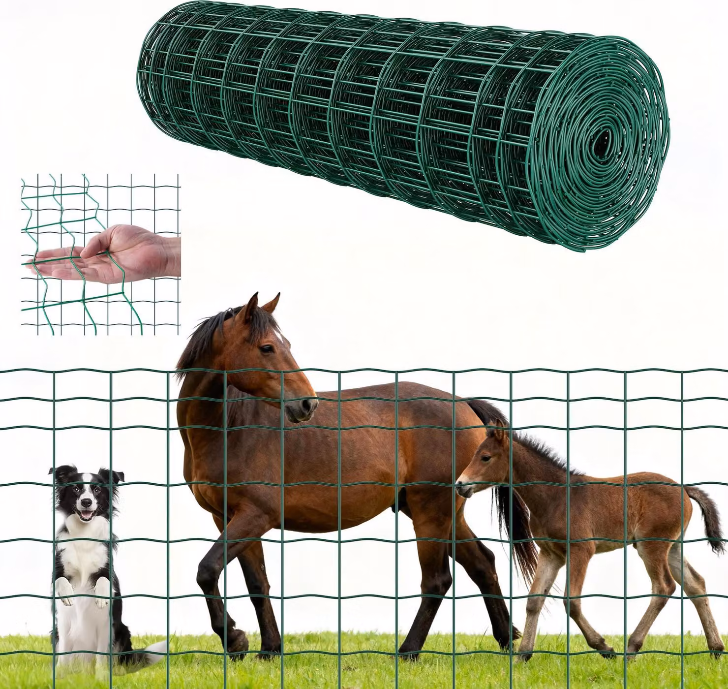 Recinzione da giardino Recinzione in rete metallica - Recinzione in filo d'acciaio - Dimensioni 1 x 20 m - Spessore del filo 2,1 mm - Zincata e rivestita in PVC - Per bovini, suini, ovini - Resistente alle intemperie - Verde