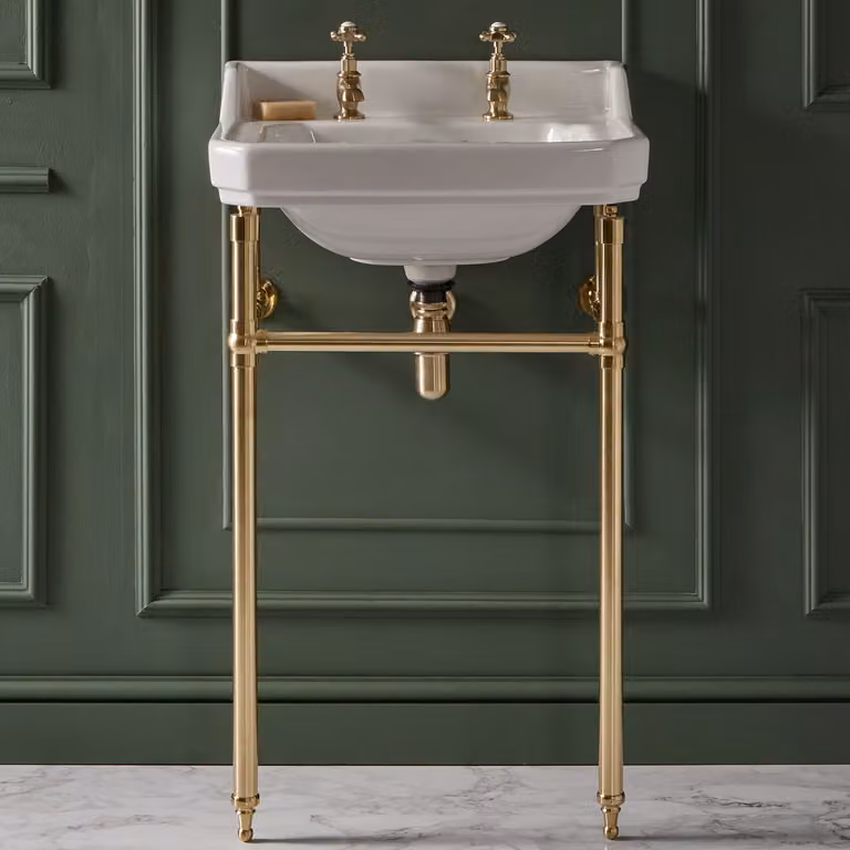 Consolle con Lavabo e Struttura Tradizionale 560mm in Oro Satinato - 2 Fori per Rubinetteria - Richmond