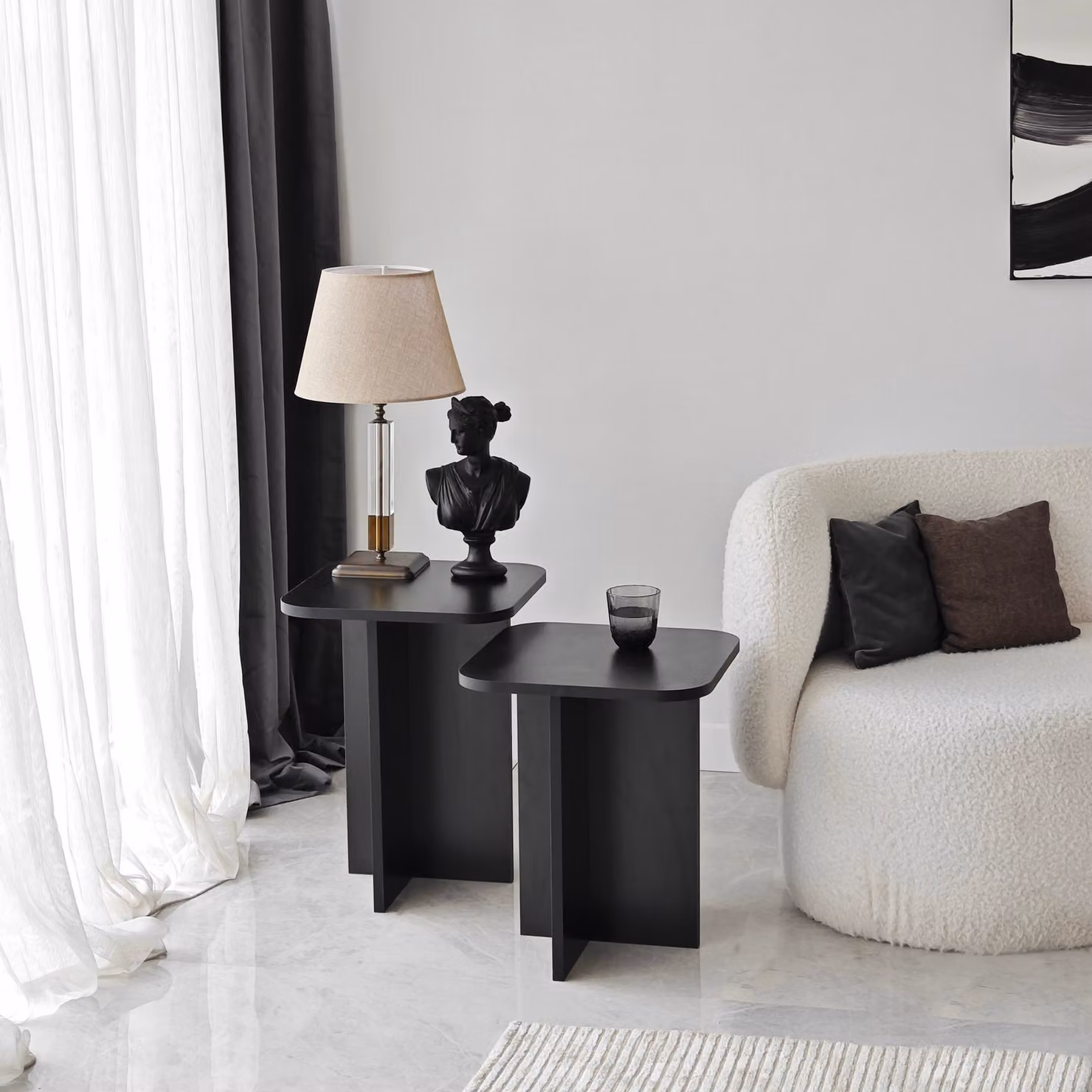 Skye Decor, Blues Set - Nero, set di tavolini, 100 % SLIPBOARD RIVESTITO IN MELAMINA, nero, 40 x 40 x 50 cm