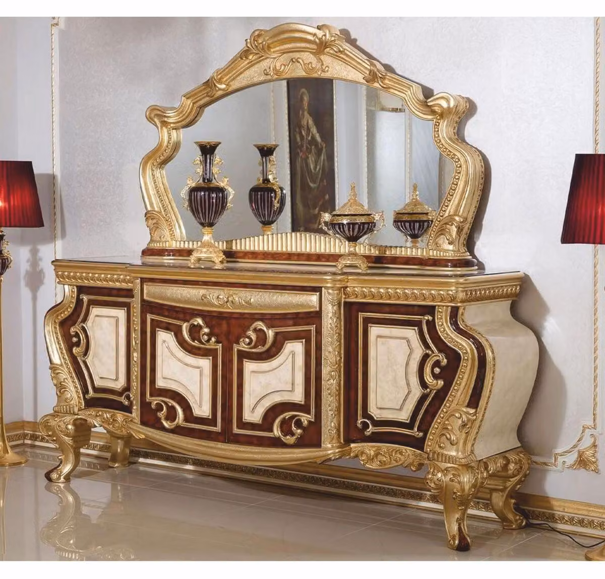 Casa Padrino credenza barocca con specchio bianco / marrone / oro - Mobili in stile barocco