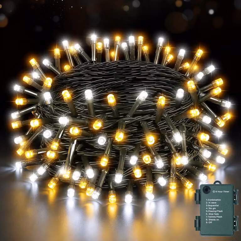 Catena luminosa a LED, 15 metri, 150 LED, luce calda/fredda, timer, grado di protezione IP44