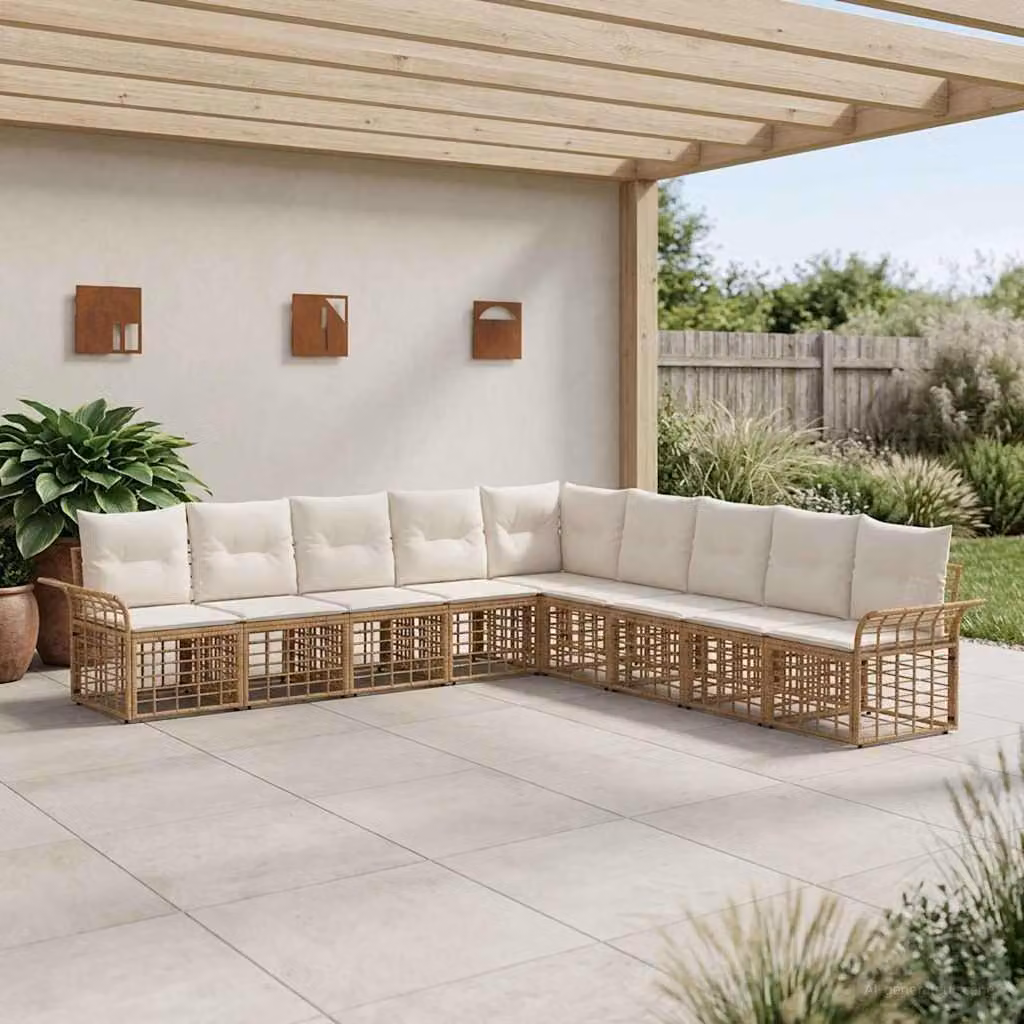 Maison Exclusive - Set da esterno per divano, 9 pezzi. Tessuto in poliestere, colore naturale e crema