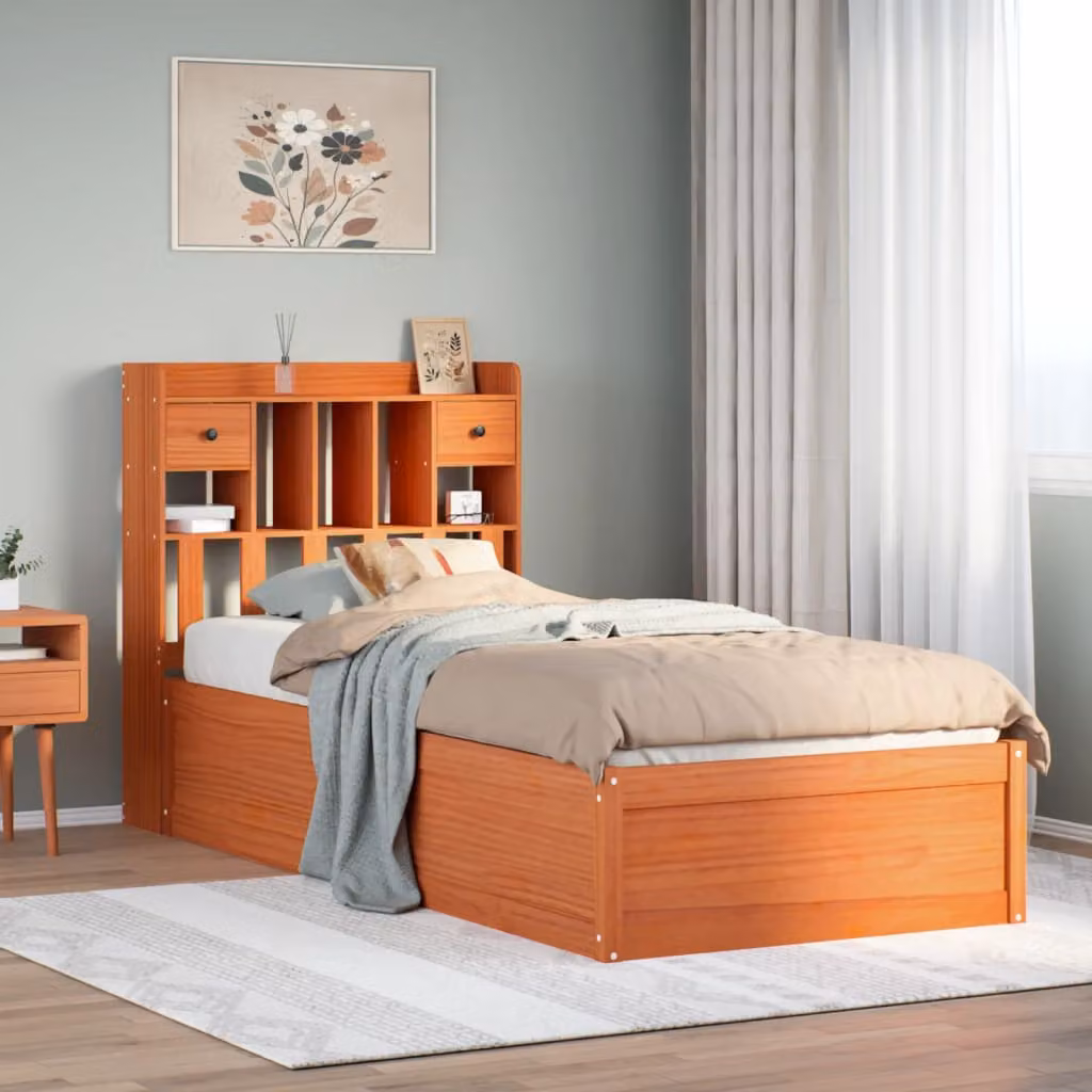Letto con cassetti vidaXL in legno di pino massiccio stile rustico marrone cera L 200 cm x P 100 cm x H 76,7 cm