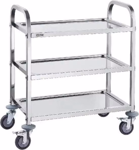 Carrello da servizio 3 livelli - Ruote 360 gradi girevoli - In acciaio inox