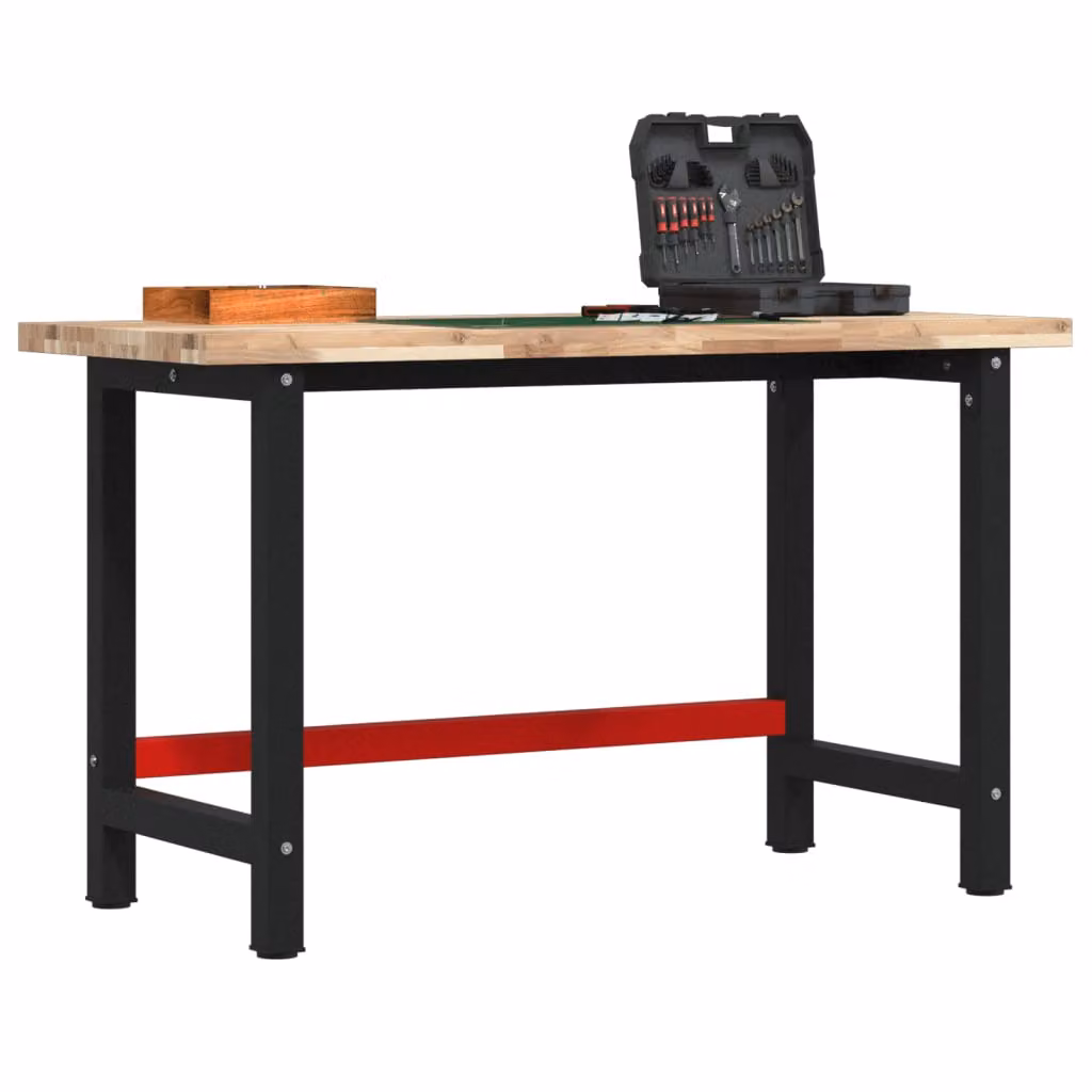 vidaXL Banco da Lavoro in Legno di Acacia e Metallo, L/P/H: 140 x 60 x 83 cm